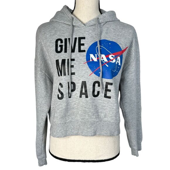 NASA Chemistry Large Cropped Hoodie Pullover "Give Me Space" Heather Gray Womens - Picture 1 of 7